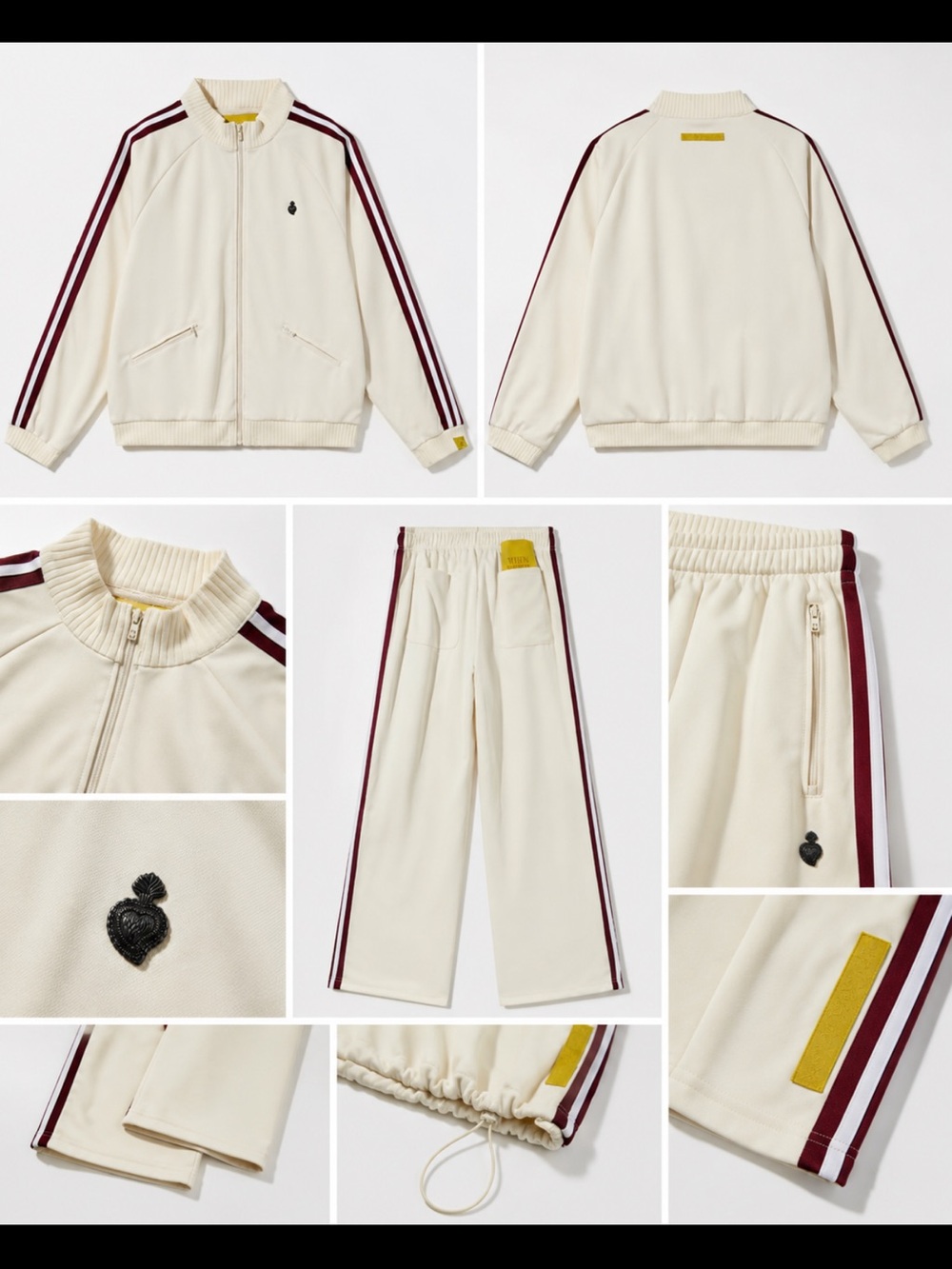 Cream Jogger Set with Burgundy Stripes